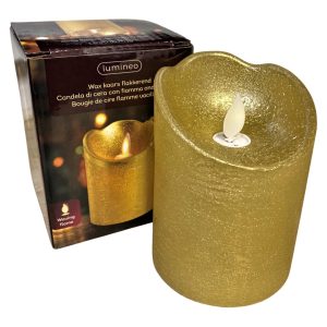 LED-Echtwachs-Kerze. 10 cm. gold bewegliche Flamme Timer