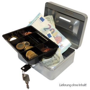 Geldkassette „Spardose“ aus Metall. 2 Schlüssel