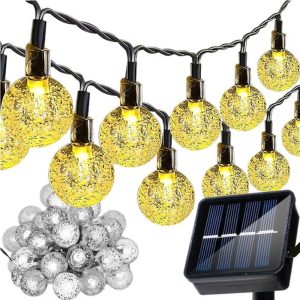 Solar LED Lichterkette 7m. 50 warmweiße LED Kugeln 8 Leuchtmodi