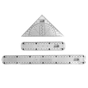 3 tlg. Lineal-Set. 30cm Lineal + 15cm Lineal + Geodreieck