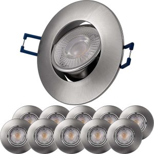 10er Spar-Set LED Einbaustrahler. 4.5W. schwenkbar. Bürstenfinish. CCT 3000K-6000K