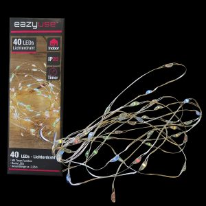 Lichterkette 40 farbige Mikro-LED. 225cm. Batteriebetrieb