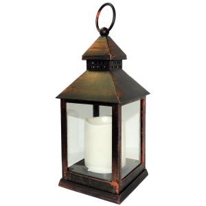 Laterne mit LED Kerze Kunststoff Kupfer patiniert