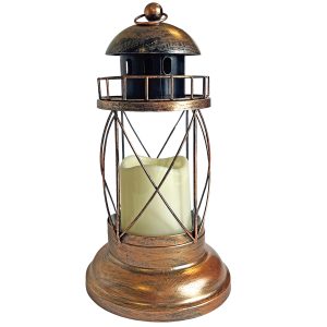 Laterne Leuchtturm Retro-Kupfer mit LED Kerzenlicht
