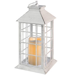 Deko Laterne mit LED Kerze in Antik Weiß Deko Laterne mit LED Kerze in Antik Weiß