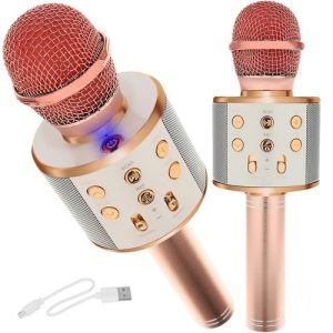 Karaoke-Mikrofon mit Lautsprecher. rose-gold