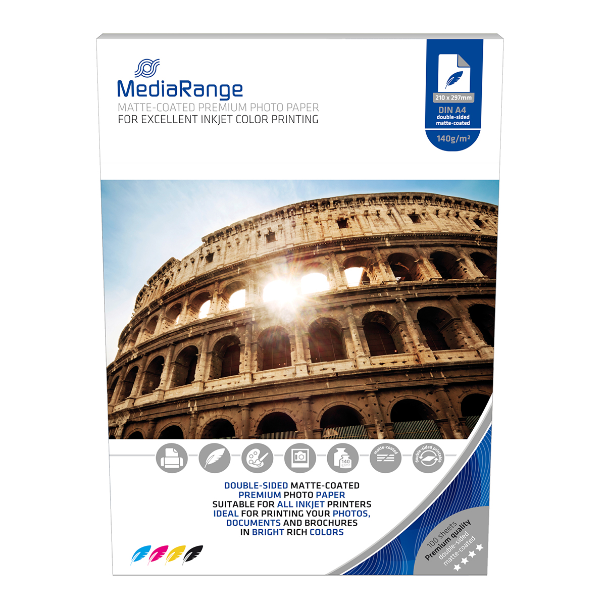 140g 2-seitig Foto-Papier. Inkjet matt. DIN A4. 100 Blatt. MediaRange