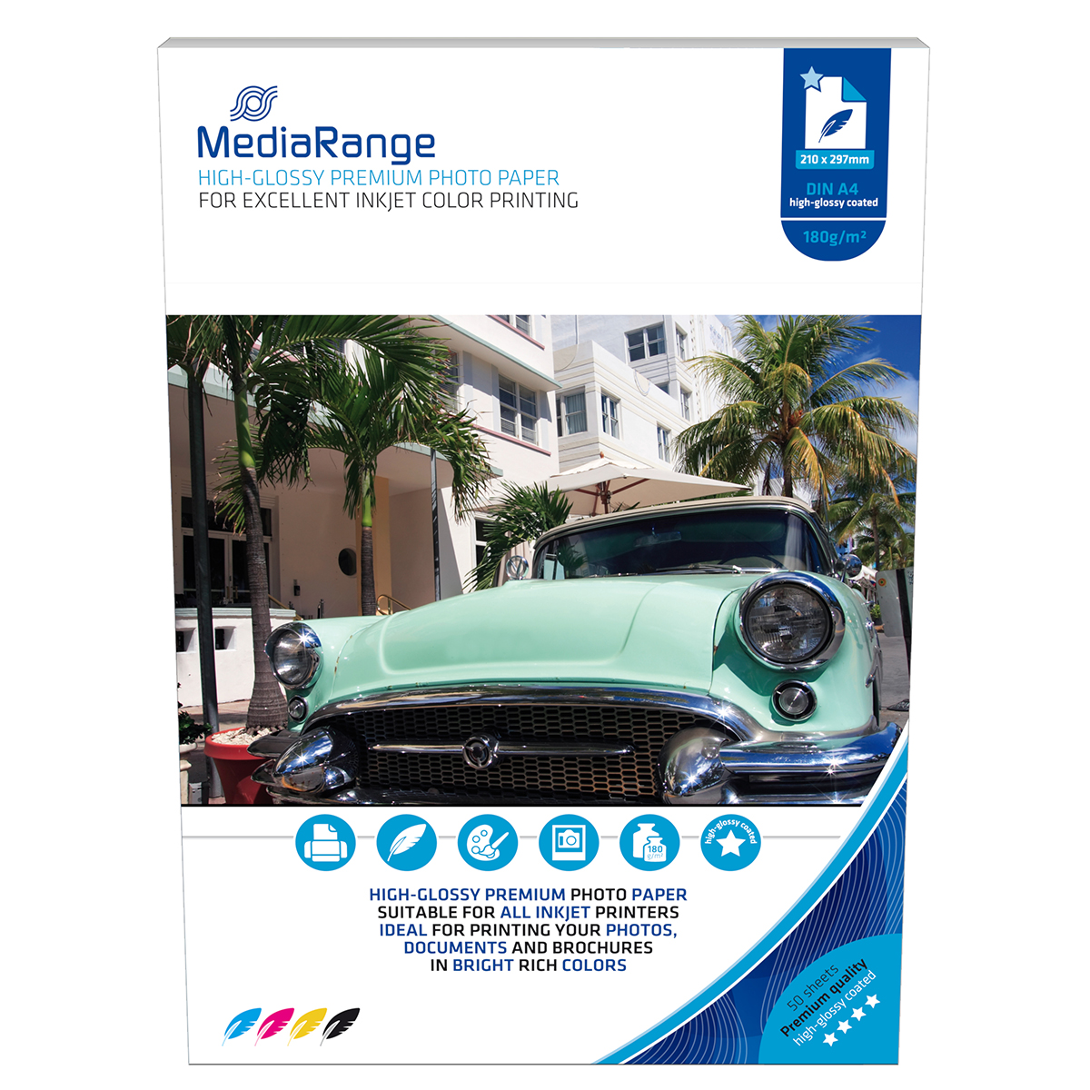 180g Foto-Papier. Inkjet Glossy. DIN A4. 50 Blatt. MediaRange