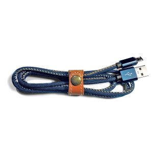 Premium Ladekabel mit Micro-USB Stecker. Textil blau