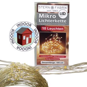 Lichterkette 10 LED Mikro-Draht 105cm 2x CR2032 Knopfzellen