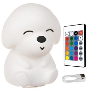 LED-Nachttischlampe Silikon Hund mit Farbwechsel. Fernbedienung