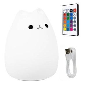 LED-Nachttischlampe Silikon Katze mit Farbwechsel. Fernbedienung