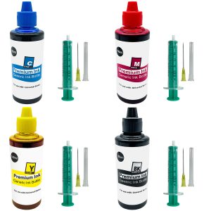Refill-Set für HP-Drucker. 4x 100ml Tinte