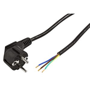 Schutzkontakt Netzkabel mit offenem Ende 2m. 3x 0.75mm² schwarz