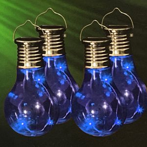 4er Set Solar Dekoleuchten zum Hängen. Leuchtfarbe blau