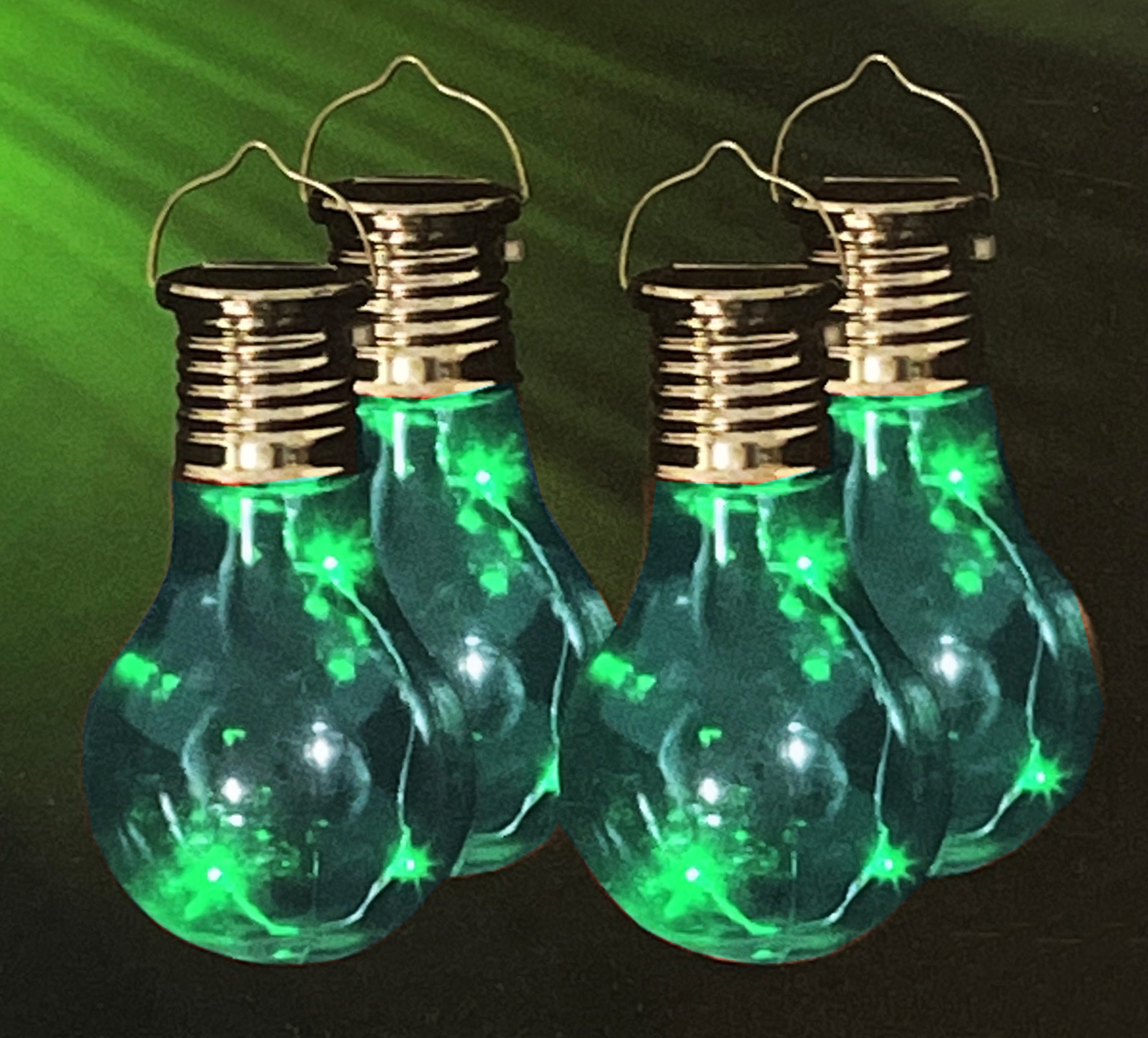 4er Set Solar Dekoleuchten zum Hängen. Leuchtfarbe grün
