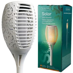 Solar Gartenfackel XXL weiß. natürlich flackerndes Fackel-Licht