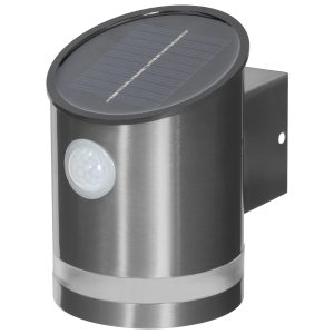 LED Solar-Wandleuchte mit Bewegungsmelder. Edelstahl rund. IP44