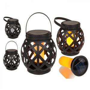 Solar Korbleuchte Laterne mit LED Flammen-Licht