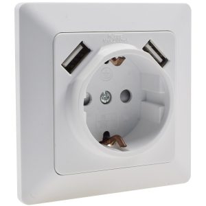 Schutzkontakt-Steckdose Milos-Serie weiß matt inkl. Rahmen. Klemmanschluss. 2x USB