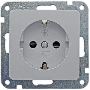 Schutzkontakt-Steckdose. Klemmanschluss. Delphi-Serie silber