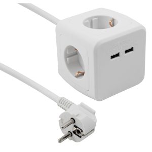 Steckdosenwürfel 4  230V Schuko + 2x USB