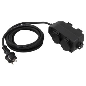 Netzkabel-Verlängerung 4fach Steckdose 3m IP44 schwarz
