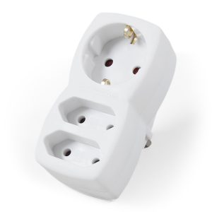 Steckdosenadapter Schuko auf 1x Schuko 2x Euro. weiß