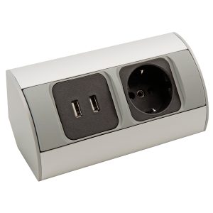 Steckdosenblock Aufbau. silber. 1 Steckdose. 2xUSB 2A