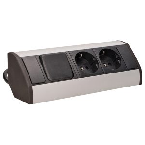 Steckdosenblock Aufbau. silber-schwarz. 2fach. ein Schalter. 3680W