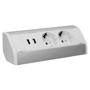 Steckdosenblock Aufbau. silber-weiß. 2fach. 2 USB 2.1A. 3680W