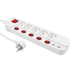 5-fach Steckdosenleiste einzeln schaltbar + 2xUSB