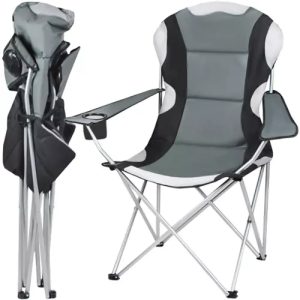 Großer klappbrer Camping- & Angelstuhl schwarz-grau