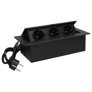 Tisch-Einbausteckdose. 3fach. schwarz. 2500W