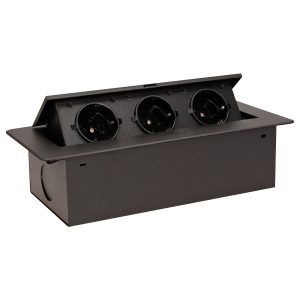 Tisch-Einbausteckdose. 3fach. schwarz. 2500W