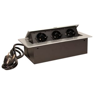 Tisch-Einbausteckdose. 3fach. silber-schwarz. 2500W