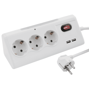 Tischsteckdose 3-fach mit 2 USB-Ladeanschlüssen. Weiß