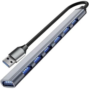 7 Port USB-HUB USB 3.2 + USB 2.0 im kompakten Alugehäuse