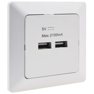 2-fach USB-Ladedose Milos-Serie weiß matt inkl. Rahmen