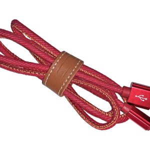 Premium Ladekabel mit Micro-USB Stecker. Textil Rot
