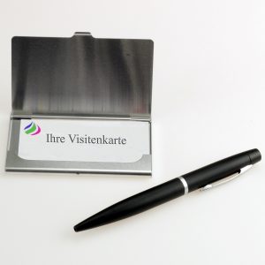 Schreibset Kugelschreiber + Visitenkarten-Etui