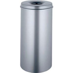 Abfallsammler, für den Innenbereich, Volumen 50 l, selbstlöschender Deckel, Ø 335 x H 625 mm, Stahl pulverbeschichtet, silber/silber Abfallsammler, für den Innenbereich, Volumen 50 l, selbstlöschender Deckel, Ø 335 x H 625 mm, Stahl pulverbeschichtet, silber/silber