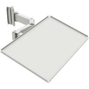 Ablage für Arbeitstisch TRESTON Quick Edge, dreh- & neigbarer Doppelarm, bis 15 kg, mit Gummimatte, B 605 x T 405 x H 15 mm, Stahl, lichtgrau RAL 7035
