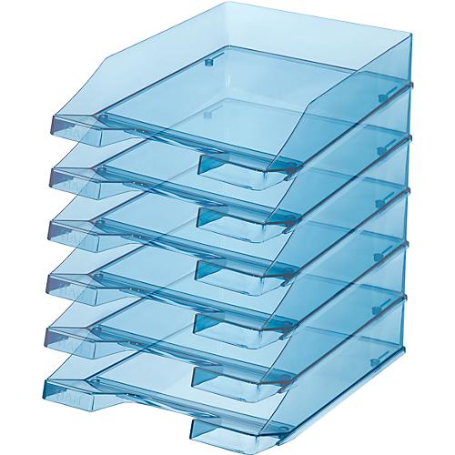 Ablagekorb HAN Klassik, für Format A4/C4, mit Beschriftungsfeld, stapelbar, B 255 x T 348 x H 65 mm, Kunststoff, blau/transparent, 6 Stück