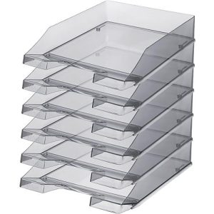 Ablagekorb HAN Klassik, für Format A4/C4, mit Beschriftungsfeld, stapelbar, B 255 x T 348 x H 65 mm, Kunststoff, grau/transparent, 6 Stück