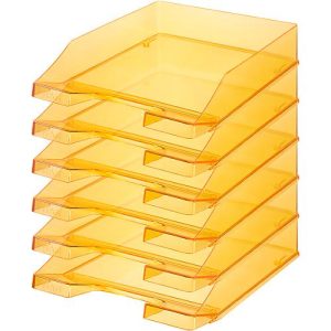 Ablagekorb HAN Klassik, für Format A4/C4, mit Beschriftungsfeld, stapelbar, B 255 x T 348 x H 65 mm, Kunststoff, orange/transparent, 6 Stück Ablagekorb HAN Klassik, für Format A4/C4, mit Beschriftungsfeld, stapelbar, B 255 x T 348 x H 65 mm, Kunststoff, orange/transparent, 6 Stück