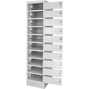 ADB Laptopschrank, 10 Fachböden, Stromversorgung, belüftet, B 400 x T 500 x H 1800 mm, lichtgrau RAL 7035
