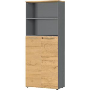Aktenschrank Agenda Home, 5 OH, B 800 x T 400 x H 1970 mm 2 offene Fächer, abschließbar, Graphit/Eiche