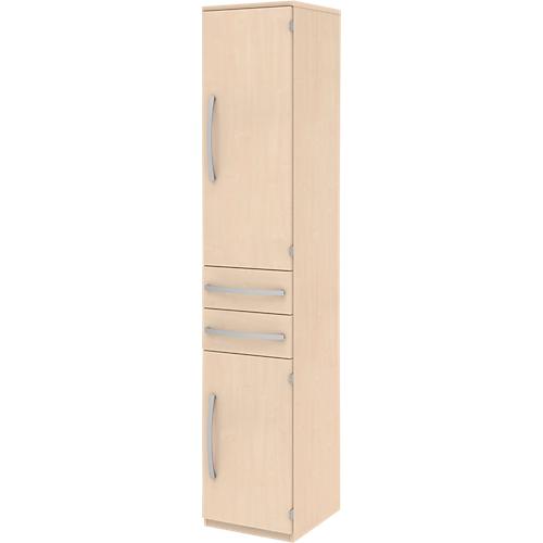 Aktenschrank BARI, 6 OH, 3 Böden, 2 Schübe, Türanschlag rechts, B 427 x T 430 x H 2174 mm, Ahorn/Ahorn/Alu