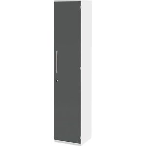 Aktenschrank BARI, 6 Ordnerhöhen, 5 Böden, Schloss, Türanschlag rechts, B 427 x T 430 x H 2174 mm, weiß/anthrazit